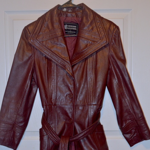 C&P FASHION Jackets & Blazers - Genuine Leather Vintage Trenchcoat